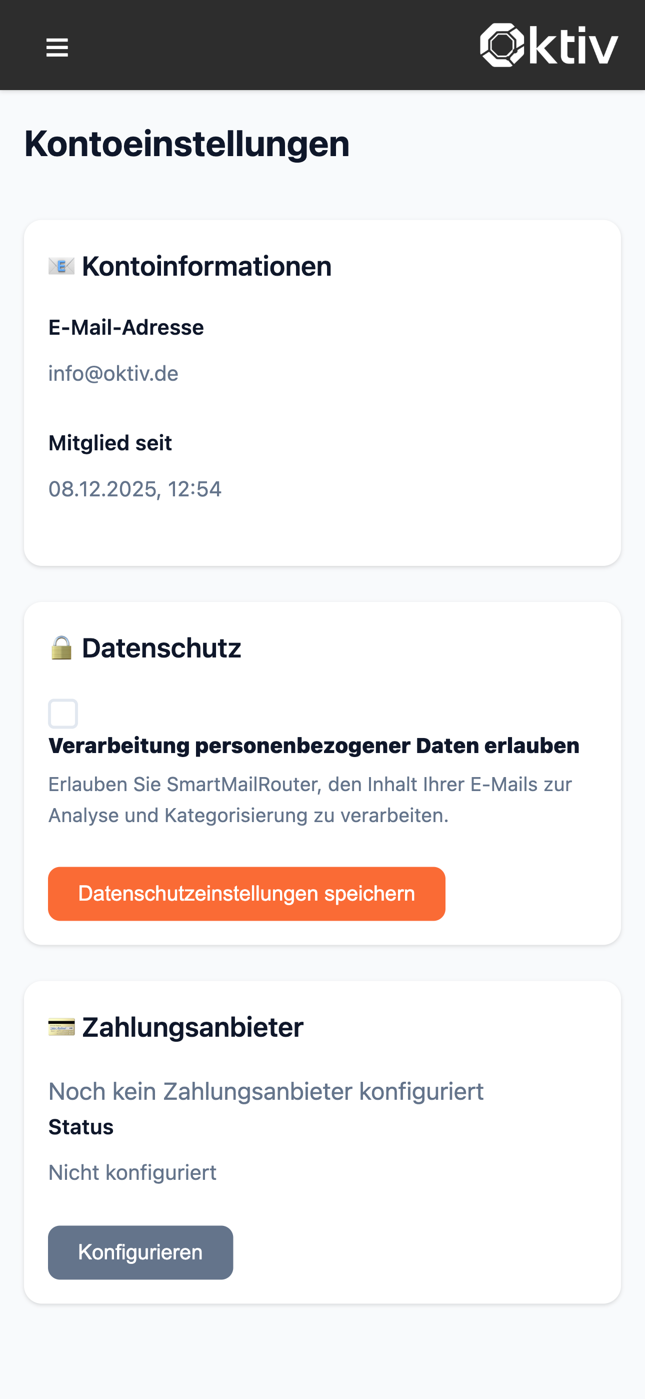 Account Settings Mobile